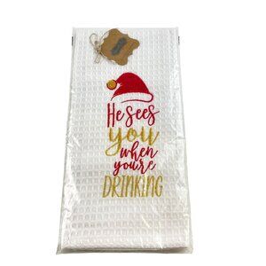 Mud Pie Holiday Kitchen Towel Embroidered Santa Hat New in Bag